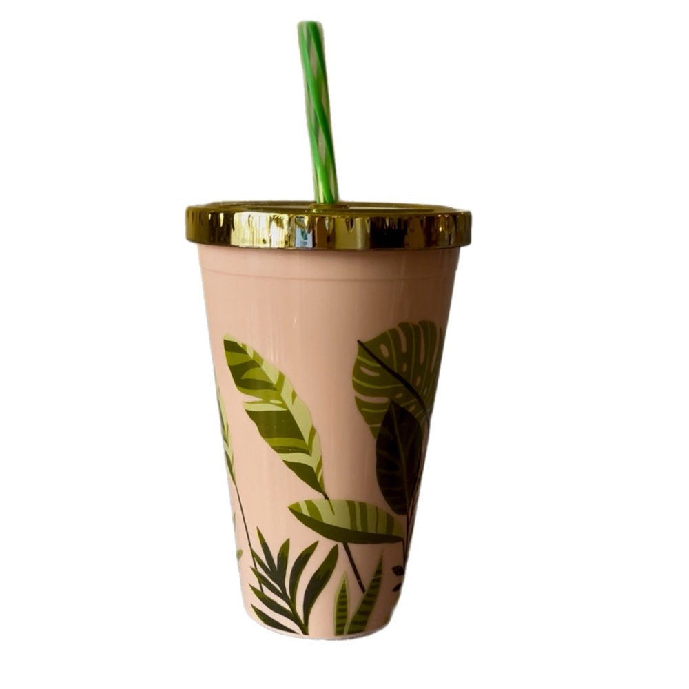 Leafy Green and Cream Tumbler with Straw - Picture 3 of 8